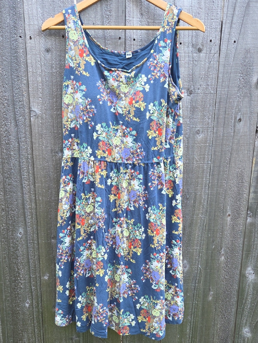 UNIQLO Floral Midi Dress XXL Jersey Knit Pullover in Denim Blue